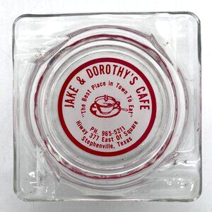 Vintage Jake & Dorothys Cafe Glass Ashtray Stephenville Texas Restaurant Collect
